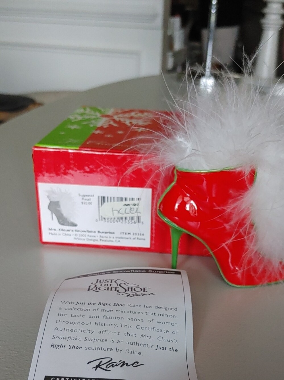 Just The Right Shoe Red and Green Feather-Trim Stiletto Ornament